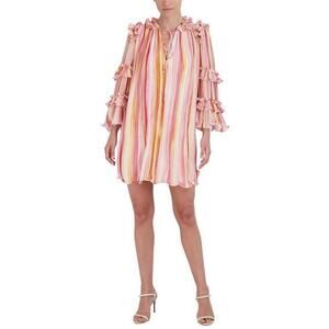 $368 BCBGMAXAZRIA Striped Mini Pleated Shift Dress Women's Size 10 Pink Multi